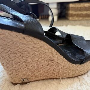 Michaels Black Leather Wedges